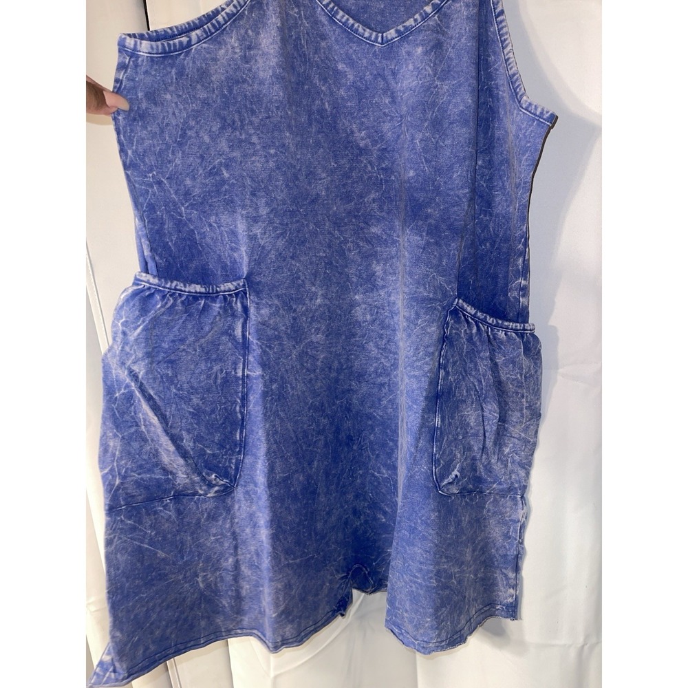 Zenana Blue Acid Wash Romper * Cotton With Stretch * Brand New * Pull On Medium - Picture 3 of 5